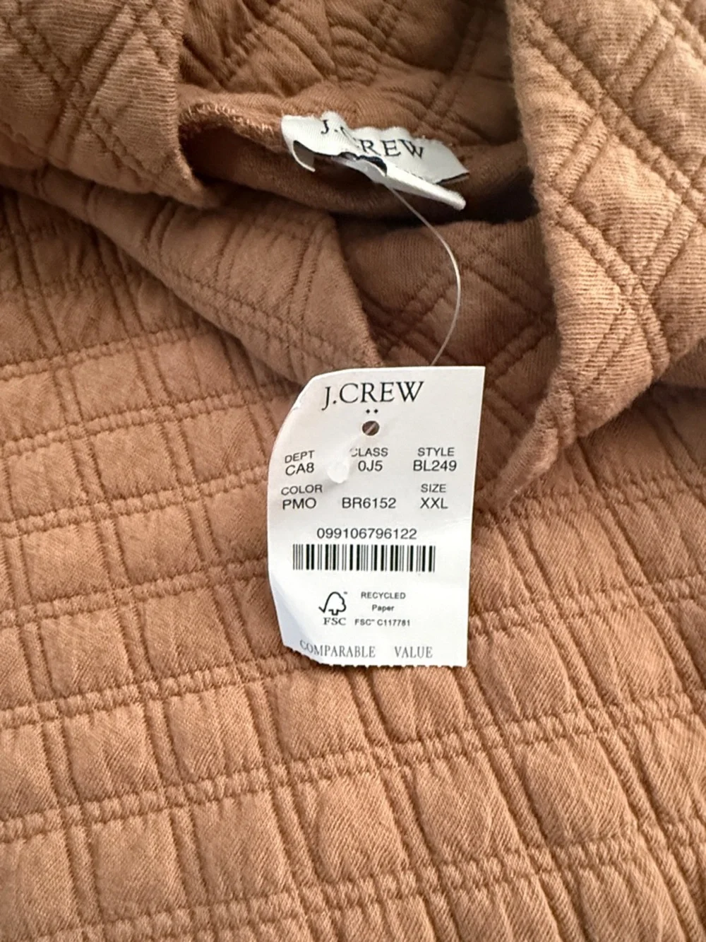 J. Crew NWT❗️Mock Neck Funnel Neck Quilted Pullover in Camel